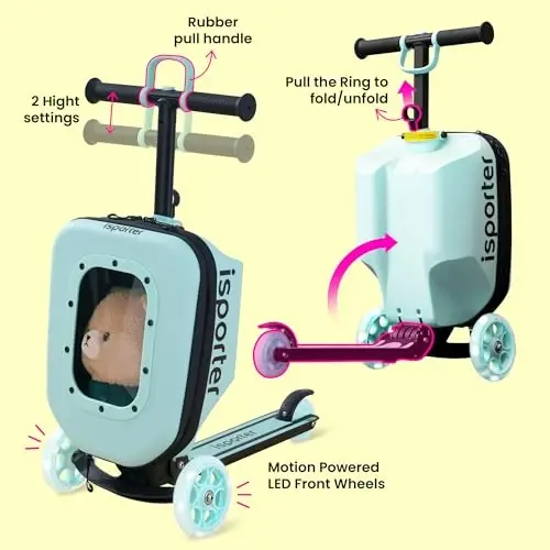 iSporter K3 Luggage Scooters for Kids 2-5 or 3-5, Toddler Scooter with Suitcase for Boys and Girls 2 Year Old and Up with Light Up Wheels, Foldable and Height Adjustable - 6