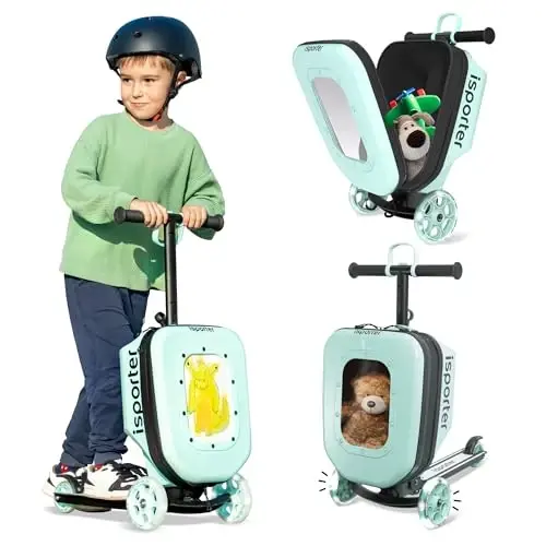 iSporter K3 Luggage Scooters for Kids 2-5 or 3-5, Toddler Scooter with Suitcase for Boys and Girls 2 Year Old and Up with Light Up Wheels, Foldable and Height Adjustable - 1