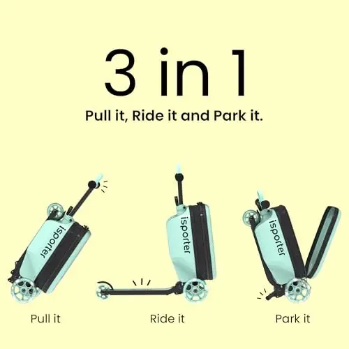 iSporter K3 Luggage Scooters for Kids 2-5 or 3-5, Toddler Scooter with Suitcase for Boys and Girls 2 Year Old and Up with Light Up Wheels, Foldable and Height Adjustable - 3