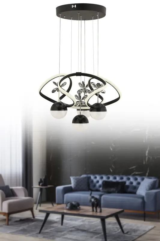 Istanbul Avize Rodin Qora Kumandalı 3 Rangli Ledli Led Avize-Qora - 2