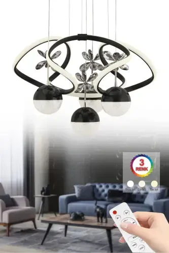 Istanbul Avize Rodin Qora Kumandalı 3 Rangli Ledli Led Avize-Qora - 1