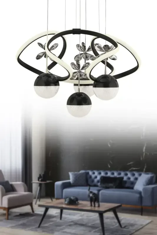 Istanbul Avize Rodin Qora Oq Power Ledli Led Qandil-Qora 4ta - 5