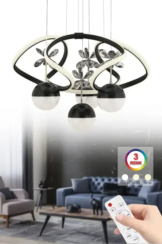 Istanbul Chandelier Rodin Black Remote Controlled 3 Color Led Chandelier-Black - İSTANBUL AVIZE
