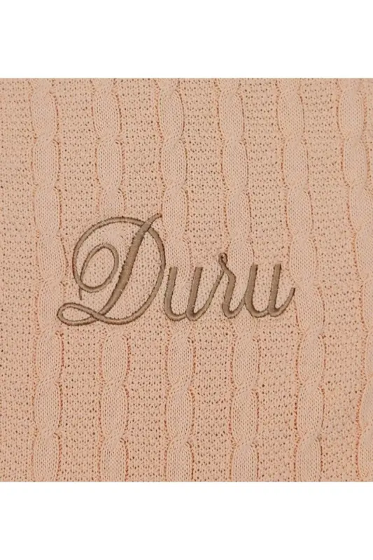 Oeko Sertifikalı Bebek Kundağı Triko Içi Peluş Örgülü Istediğiniz Ismi Nakışla Yazıyoruz - Pudra - 7