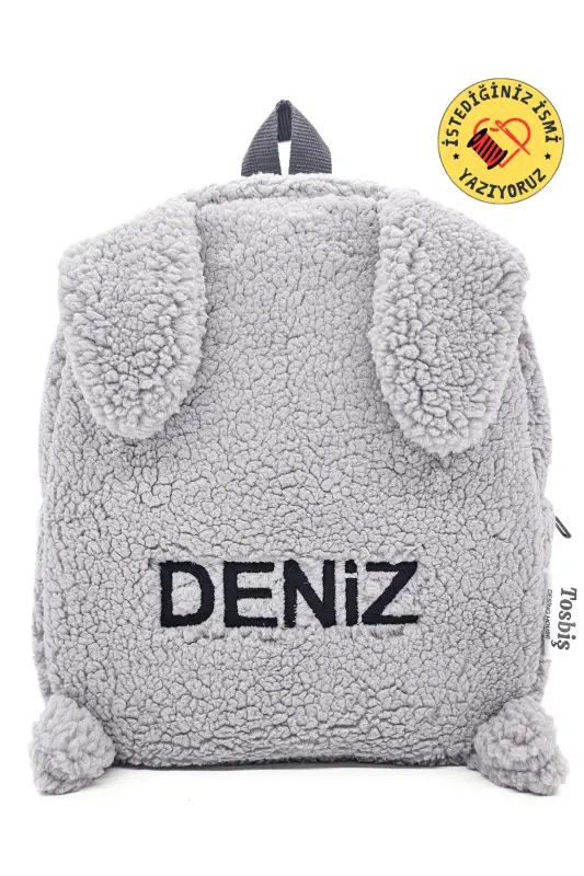 [ İSTEDİĞİNİZ İSMİ NAKIŞLA YAZIYORUZ ] Tavşan Gri 0-8 Yaş Çocuk Sırt Çantası, Anaokulu-kreş Çantası-Ekru - 1