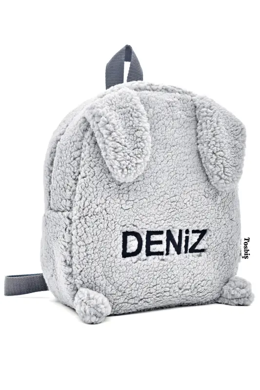 [ İSTEDİĞİNİZ İSMİ NAKIŞLA YAZIYORUZ ] Tavşan Gri 0-8 Yaş Çocuk Sırt Çantası, Anaokulu-kreş Çantası-Ekru - 4