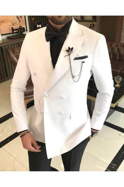 Italian cut slim fit double-breasted suit set white T9211 - TERZIADEMALTUN