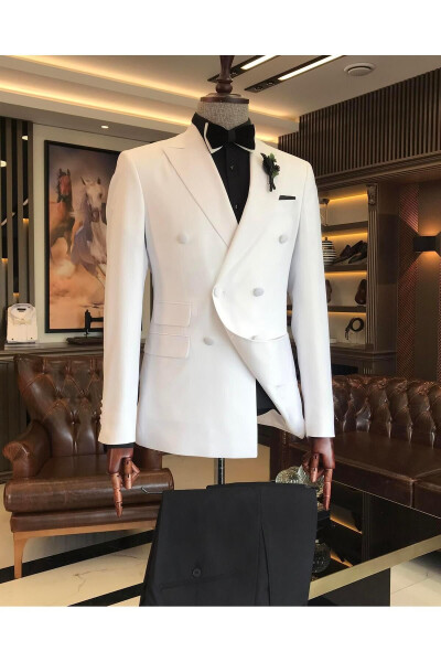 Italian cut slim fit double-breasted suit set white T9211 - 27