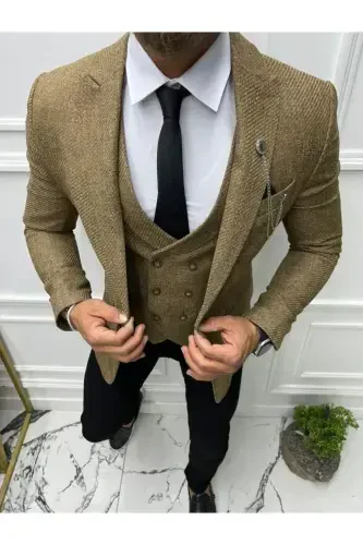 Italian Style Slim Fit Narrow Cut Jacket Vest-CREAM - 1