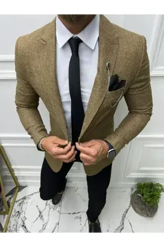 Italian Style Slim Fit Narrow Cut Jacket Vest-CREAM - LEONMEN (1)