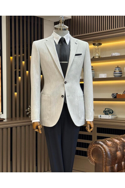 Italian Style Slim Fit Single Breasted Patch Pocket Men's Blazer Grey T11506 - 1