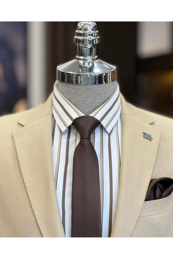 Italian Style Slim Fit Single Breasted Pocket Men's Blazer Beige T11508 - 5