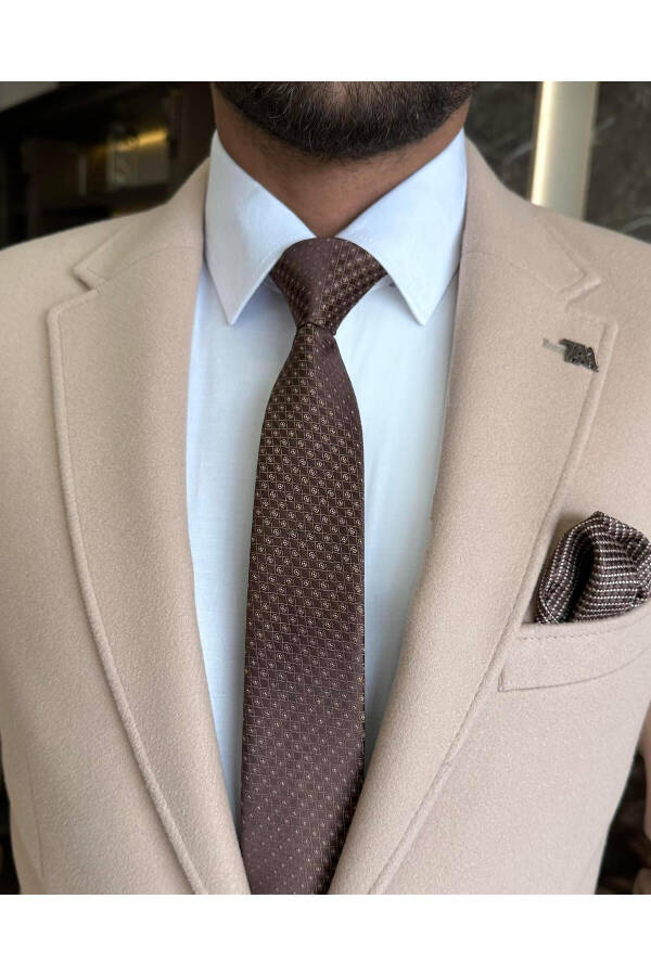 Italian Style Slim Fit Single Breasted Wool Men's Blazer Camel T10029 - 16