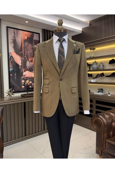 Italian Style Velvet Men's Single Jacket Brown T11039 - TERZIADEMALTUN