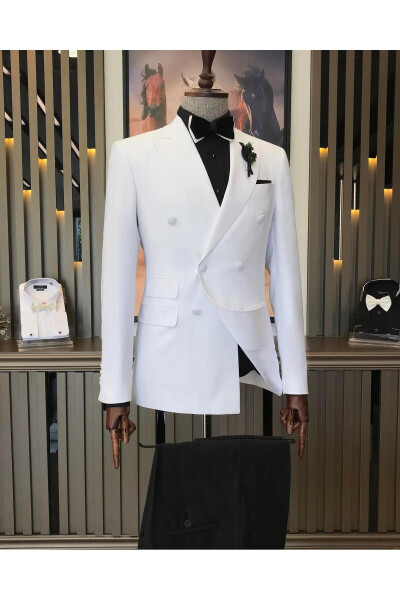 Italiya kesimi slim fit ikki qavatli kostyum to'plam oq T9211 - 28