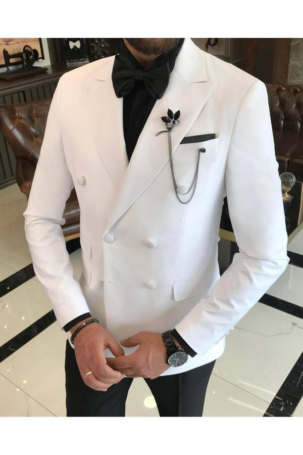 Italiya kesimi slim fit ikki qavatli kostyum to'plam oq T9211 - 9