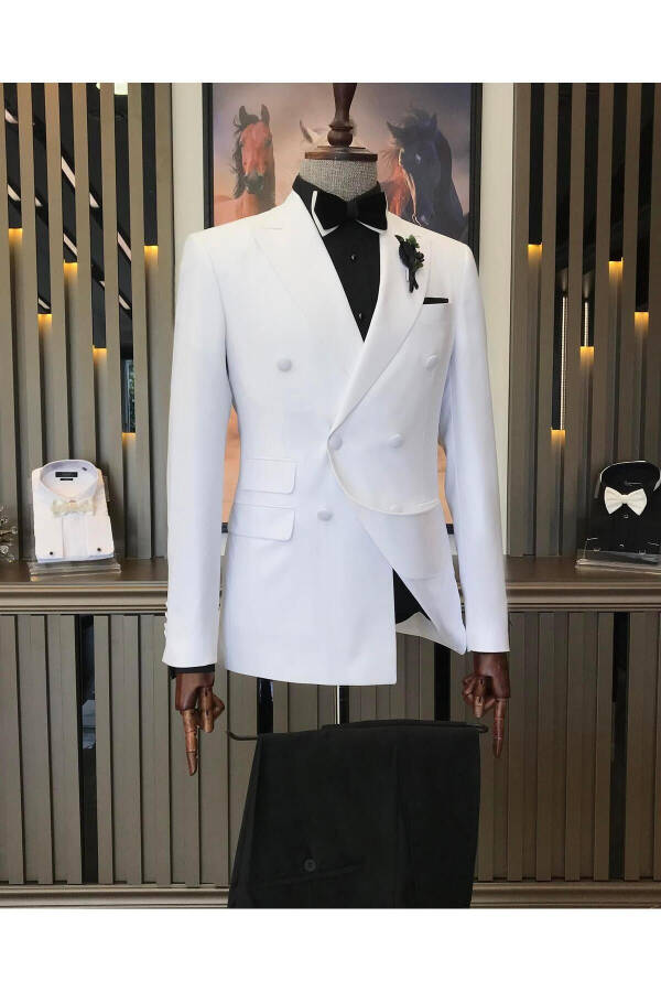 Italiya kesimi slim fit ikki qavatli kostyum to'plam oq T9211 - 7