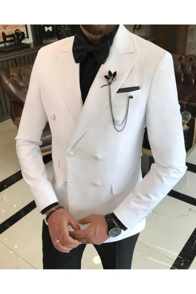 Italiya kesimi slim fit ikki qavatli kostyum to'plam oq T9211 - Modazone (1)