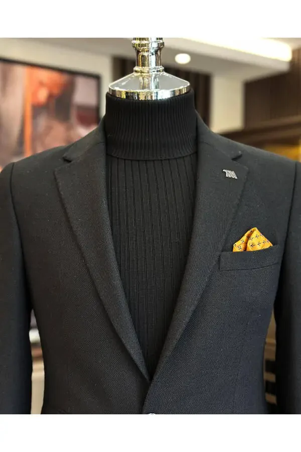 Italiya uslubidagi Slim Fit 8 Drop Yengil Qo'ltiqli Erkaklar Jileti Qora T10989 - 2