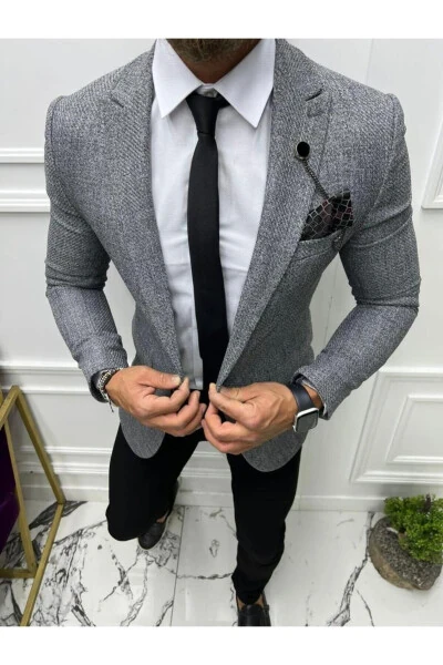 Italyan Stil Ceket Yelek Dar Kesim Silim Fit-gri - LEONMEN (1)