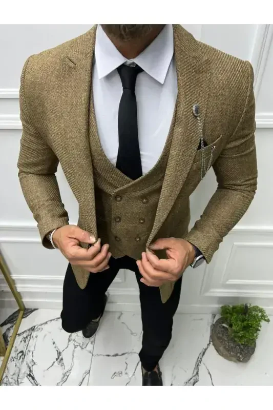 Italyan uslubi Slim Fit tor ko'ylagi yelek-KREM - LEONMEN