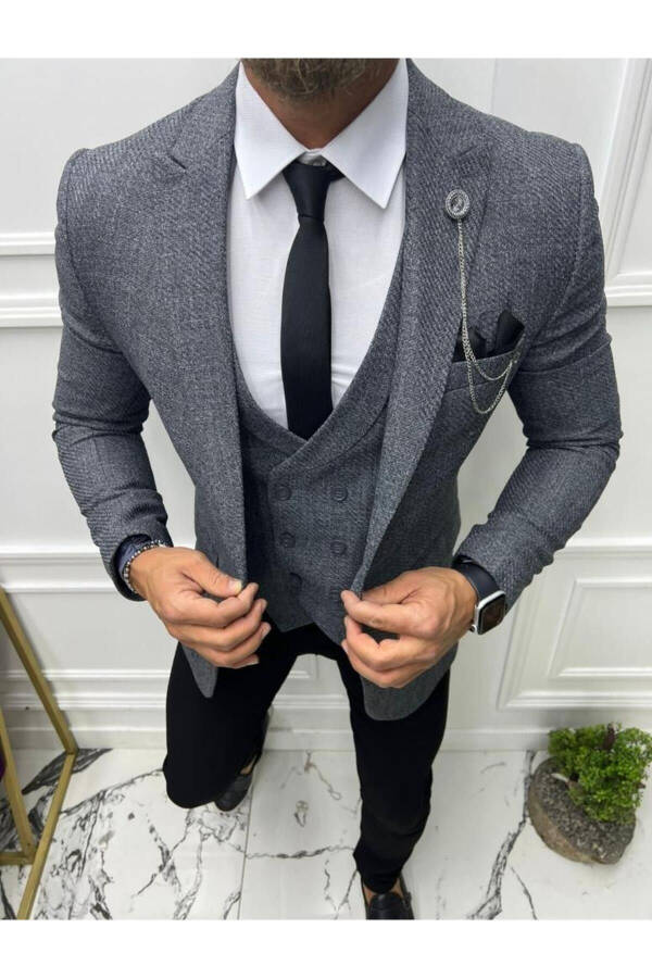 Italyan Uslubidagi Slim Fit Tor To'qima Ko'ylagi Jileti - 1
