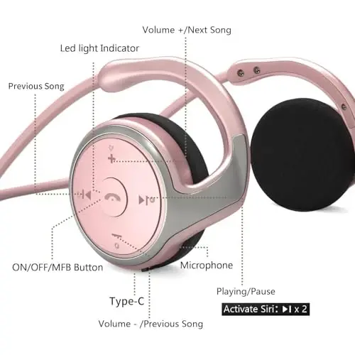itayak Behind The Head Headphones, Wrap Around Head Small Bluetooth Headphones Lightweight Foldable Wireless Sports Sweatproof Headset with Microphone & Carrying Case (Gold) - 2