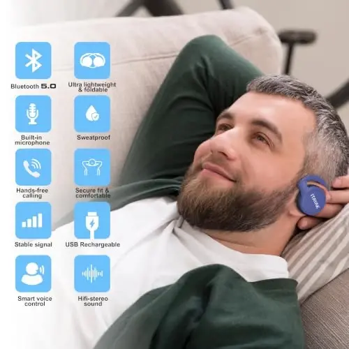 itayak Behind The Head Headphones, Wrap Around Head Small Bluetooth Headphones Lightweight Foldable Wireless Sports Sweatproof Headset with Microphone & Carrying Case - 3