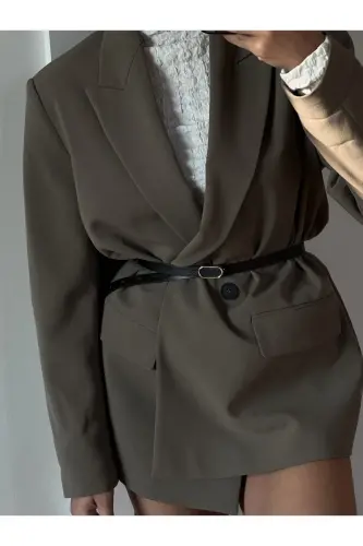 Ithal Oval Gold Tokalı Ince Kemer, Pantolon Kemeri, Gömlek Kemeri, Ceket Kemeri-SİYAH - 4