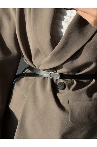 Ithal Oval Gold Tokalı Ince Kemer, Pantolon Kemeri, Gömlek Kemeri, Ceket Kemeri-SİYAH - 5