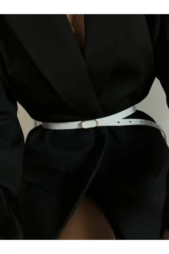 Ithal Oval Gold Tokalı Ince Kemer, Pantolon Kemeri, Gömlek Kemeri, Ceket Kemeri-BEYAZ - 3