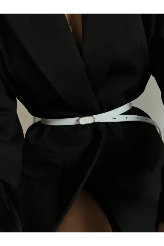 Ithal Oval Gold Tokalı Ince Kemer, Pantolon Kemeri, Gömlek Kemeri, Ceket Kemeri-BEYAZ - 3