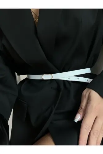 Ithal Oval Gold Tokalı Ince Kemer, Pantolon Kemeri, Gömlek Kemeri, Ceket Kemeri-BEYAZ - 4