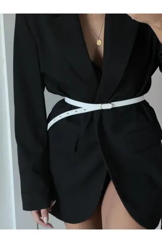 Ithal Oval Gold Tokalı Ince Kemer, Pantolon Kemeri, Gömlek Kemeri, Ceket Kemeri-BEYAZ - 5