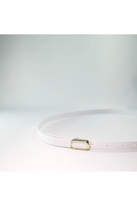 Ithal Oval Gold Tokalı Ince Kemer, Pantolon Kemeri, Gömlek Kemeri, Ceket Kemeri-BEYAZ - 8
