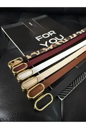 6’lı Ithal Oval Gold Tokalı Ince Kemer, Pantolon Kemeri, Gömlek Kemeri, Ceket Kemeri-Çok Renkli - 1