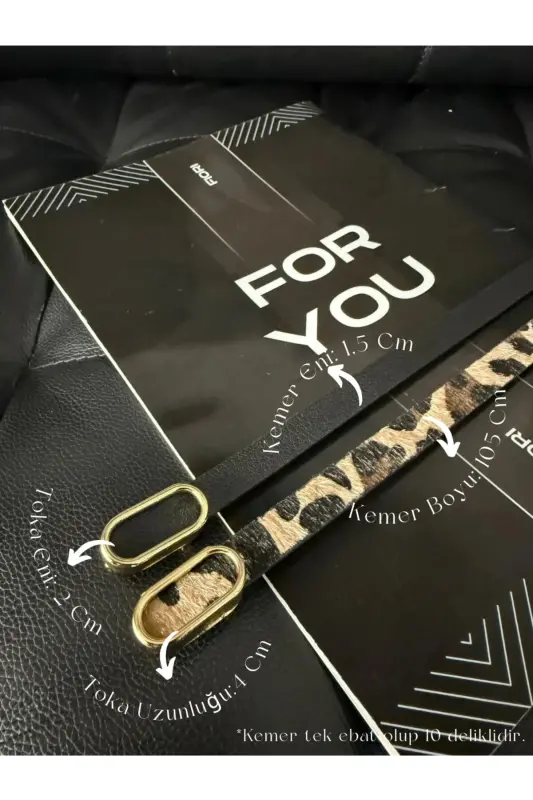 2’li Ithal Oval Gold Tokalı Ince Kemer, Pantolon Kemeri, Gömlek Kemeri, Ceket Kemeri - Siyah-Leopar - 1