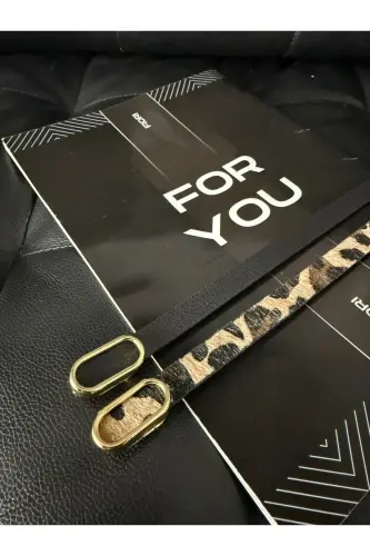 2’li Ithal Oval Gold Tokalı Ince Kemer, Pantolon Kemeri, Gömlek Kemeri, Ceket Kemeri - Siyah-Leopar - 2