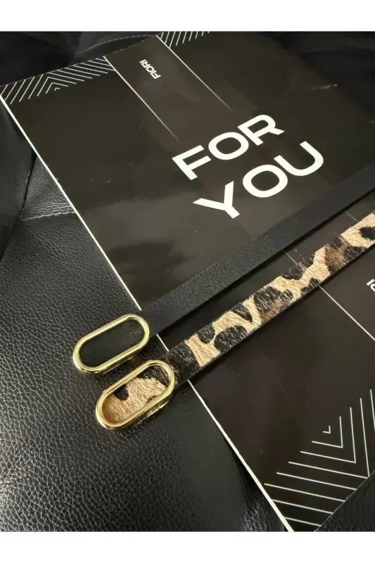 2’li Ithal Oval Gold Tokalı Ince Kemer, Pantolon Kemeri, Gömlek Kemeri, Ceket Kemeri - Siyah-Leopar - 3