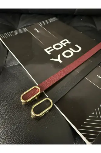 2’li Ithal Oval Gold Tokalı Ince Kemer, Pantolon Kemeri, Gömlek Kemeri, Ceket Kemeri - Siyah-Bordo - 2