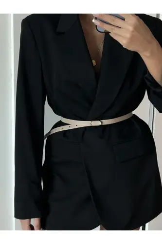 Ithal Oval Gold Tokalı Ince Kemer, Pantolon Kemeri, Gömlek Kemeri, Ceket Kemeri-BEJ - 3