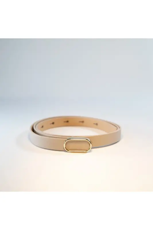 Ithal Oval Gold Tokalı Ince Kemer, Pantolon Kemeri, Gömlek Kemeri, Ceket Kemeri-BEJ - 6