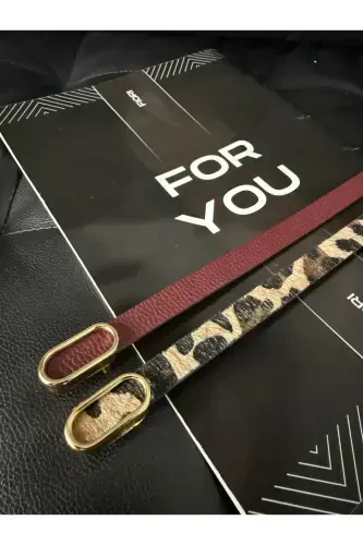 Ithal Oval Gold Tokalı Ince Kemer, Pantolon Kemeri, Gömlek Kemeri, Ceket Kemeri-Bordo - 3