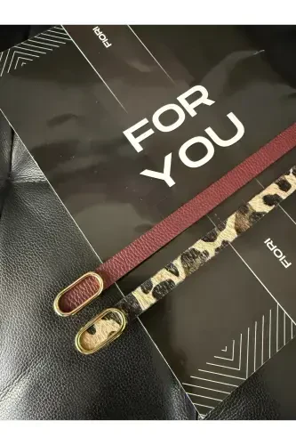 Ithal Oval Gold Tokalı Ince Kemer, Pantolon Kemeri, Gömlek Kemeri, Ceket Kemeri-Bordo - 4