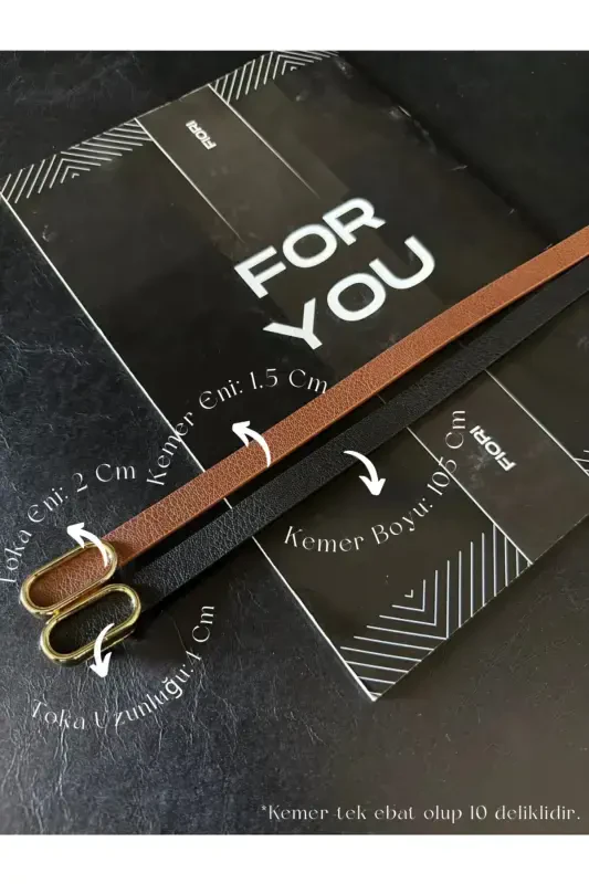 Ithal Oval Gold Tokalı Ince Kemer, Pantolon Kemeri, Gömlek Kemeri, Ceket Kemeri-Siyah - FIORI