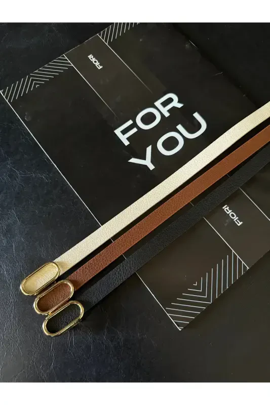 Ithal Oval Gold Tokalı Ince Kemer, Pantolon Kemeri, Gömlek Kemeri, Ceket Kemeri-Siyah - 2