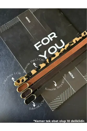 Ithal Oval Gold Tokalı Ince Kemer, Pantolon Kemeri, Gömlek Kemeri, Ceket Kemeri - Siyah-Taba-Kahve-Leopar 