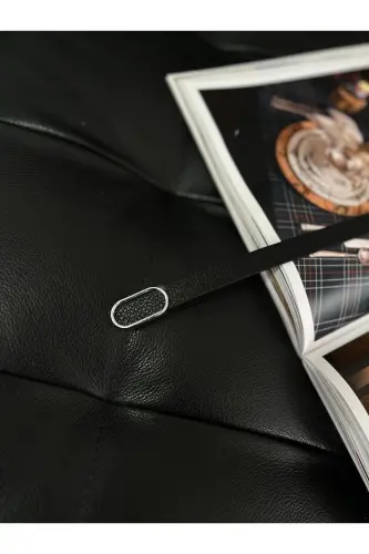 Ithal Oval Gümüş Tokalı Ince Kemer, Pantolon Kemeri, Gömlek Kemeri, Ceket Kemeri-Siyah - 4