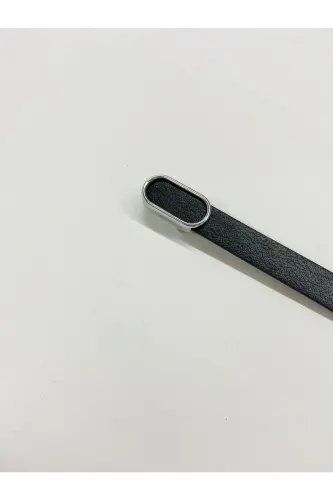 Ithal Oval Gümüş Tokalı Ince Kemer, Pantolon Kemeri, Gömlek Kemeri, Ceket Kemeri - Siyah-Gümüş - 6