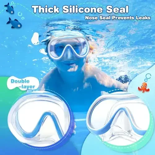 ITOWE Kids Swim Goggles Mask with Nose Cover 3-16, Unique Frame Design 180° Clear View Tempered Glass No Leak for Pool Beach - 4